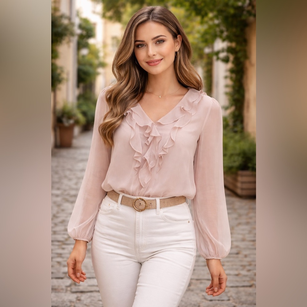 LC Lauren Conrad Soft Pink Ruffle Blouse